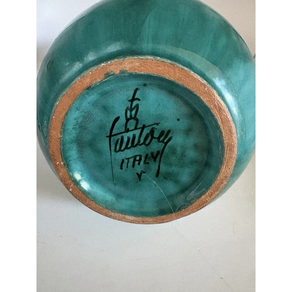Vintage Marcello Fantoni Italy Green Pottery Vase Modern Mid-Century 9”